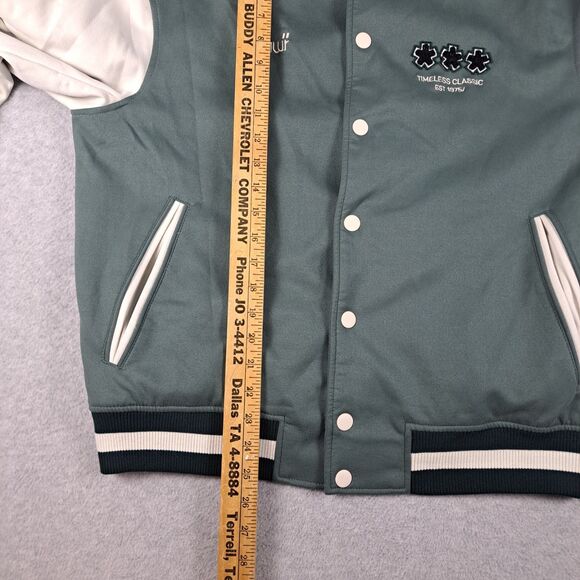 Zara DNWR Varsity Bomber Jacket Mens L Green White Embroidered Snap Up Panda - Picture 12 of 14